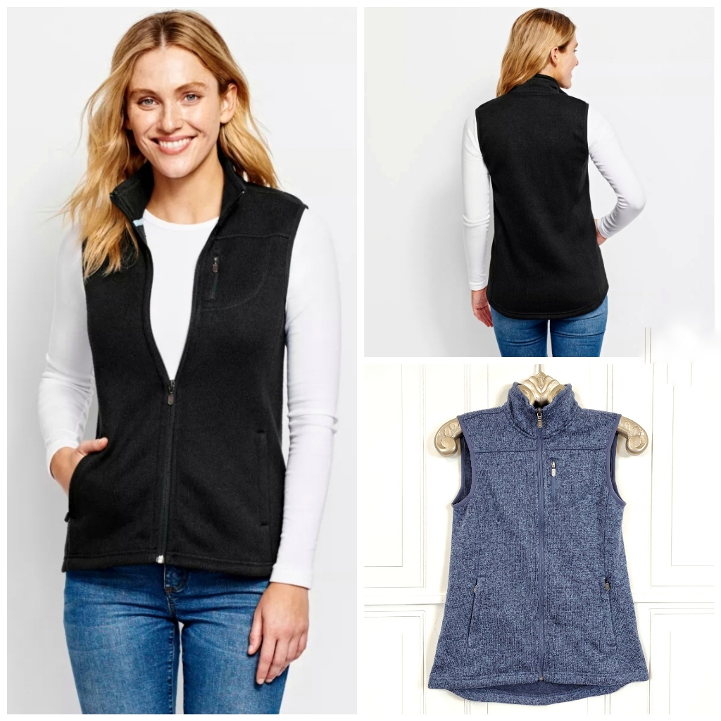Orvis Full Zip Vest Xs Fleece Sweater Marled Blue Princess Seamed